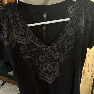 Metal Mulisha Black and Gray Graphic V-Neck Tee